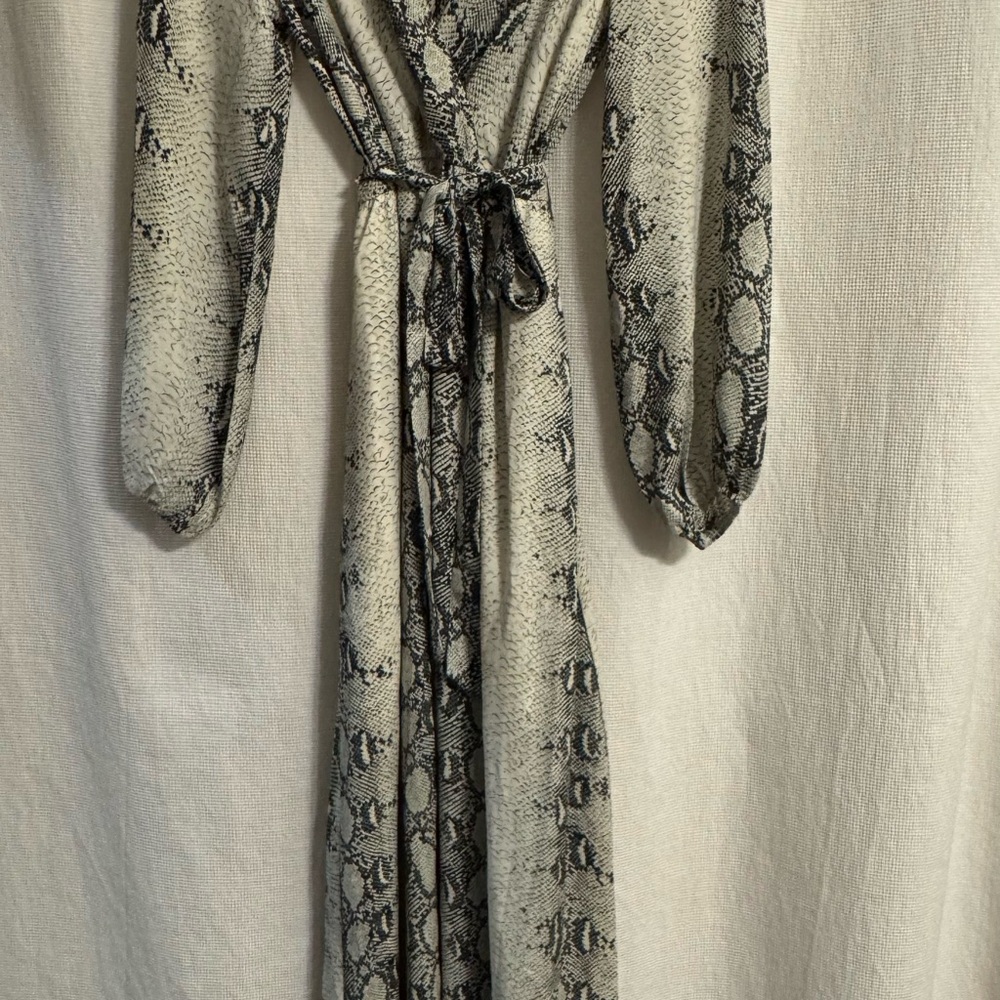 She + Sky Snake Print Maxi, Long Sleeve Dress - Black & Cream